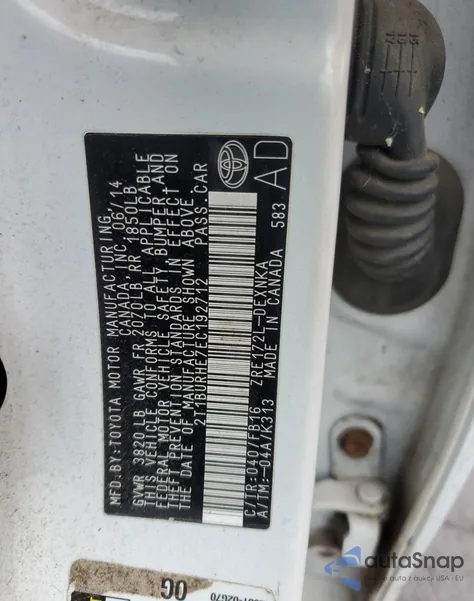 2014 Toyota Corolla L from USA, damaged, VIN 2T1BURHE7EC192712